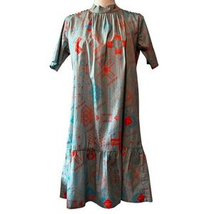 Sheridan French Patterned Gray and Orange Red Women's Casual Dress Size XS